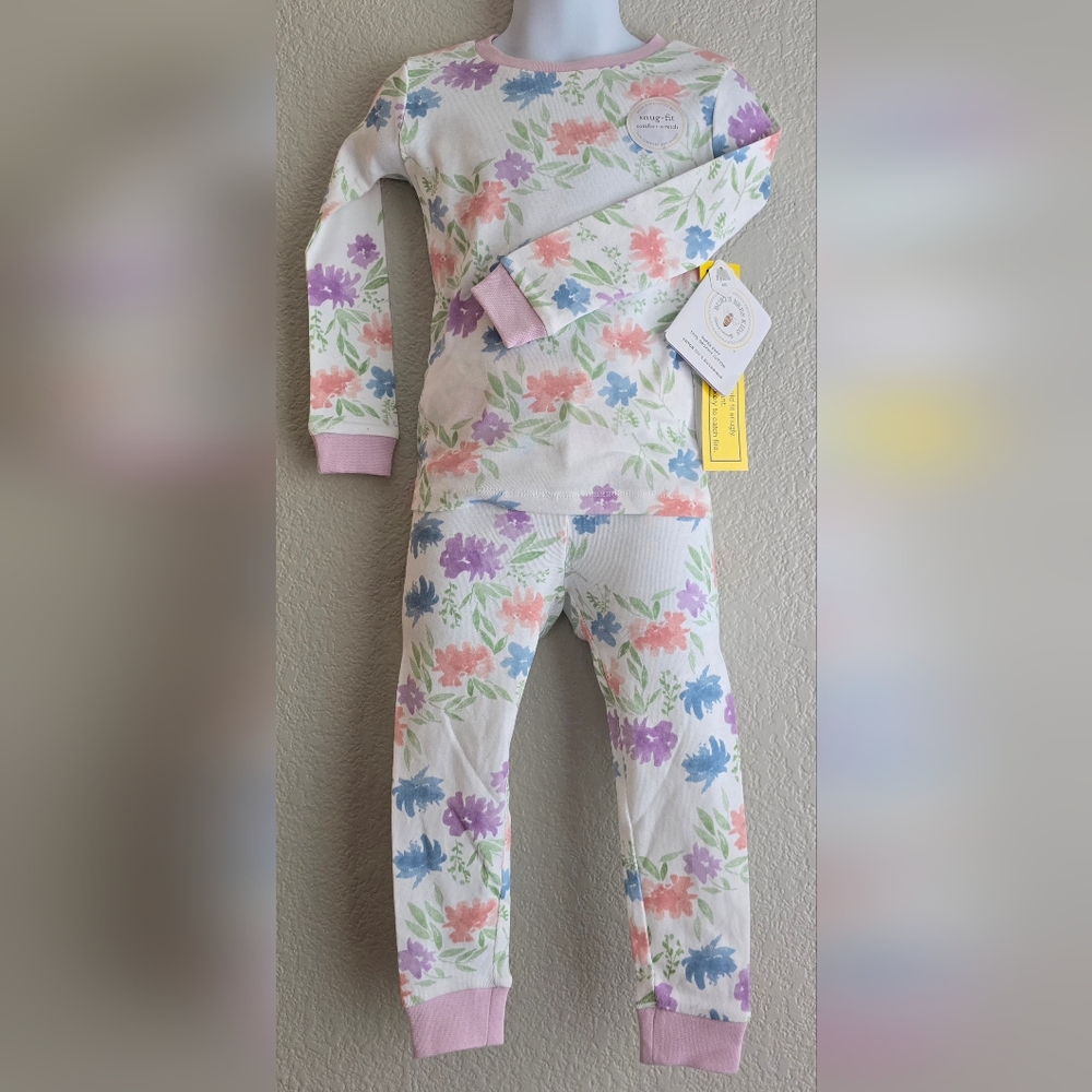 Burt's Bees Baby Snug-Fit WILD GARDEN 2-Piece Pajama Set - Tee & Pants 3T ~ NWT